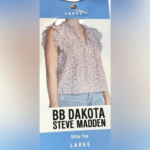BB Dakota by Steve Madden Floral Ruffle Cap-Sleeve Top size large - Picture 5 of 6